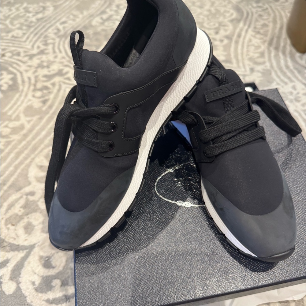 Prada Black Sneakers with Streamlined Design and Cushioned Midsole
